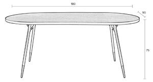 White Label Barna kőris ovális étkezőasztal WLL DENISE 180 x 90 cm