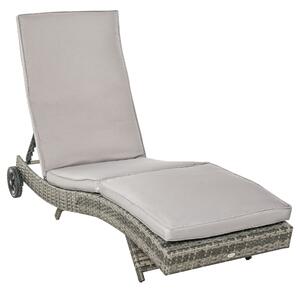 Outsunny PE Rattan kerti nyugágy, strand nyugágy állítható háttámlával és párnázott párnával, 207x70x70cm, szürke