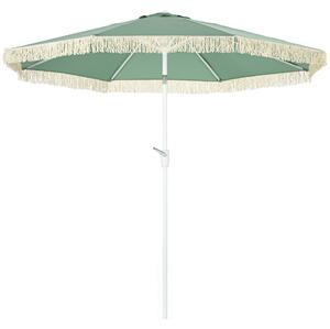 Outsunny Kerti Napernyő Rojtokkal, Tekerővel és 2 Részes Nyéllel, Ø2,65x2,45 m, Zöld