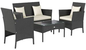 Outsunny 4 darabos rattan kerti szett 2 székkel, kerti fotellel és alacsony dohányzóasztallal, fekete és krémszínű