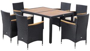 Outsunny 7 darabos kerti bútor szett – rattan, fa és puha párnák