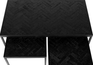 White Label Három fekete teak dohányzóasztal készlet WLL PARKER 80/36/36 x 45/36/36 cm