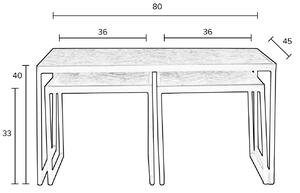 White Label Három fekete teak dohányzóasztal készlet WLL PARKER 80/36/36 x 45/36/36 cm