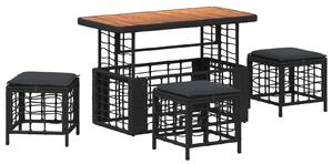VidaXL Kert étkező szett 4 pcs Fekete és Szürke Poli Rattan és Akácfa