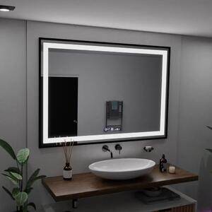Téglalap alakú LED tükör, 100x65cm, Verite Majeste Noir Motion Glow Marcello, Páramentesítő rendszer, Óra és Hőmérő, Szabályozható Fényerő