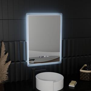 Téglalap alakú LED tükör, 50x70cm, ELANCEE MotionGlow Marcello szenzor, páramentesítő rendszer, óra és hőmérő, fényerő-szabályozható