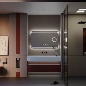 Téglalap alakú LED tükör, 100x60cm, Definition MotionGlow Marcello, Páramentesítő rendszer, Óra és hőmérő, Kozmetikai nagyító, Szabályozható fényerő