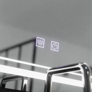 Téglalap alakú LED tükör, 80x60cm, KOVEN érintőképernyős, páramentesítő rendszerrel, fényerő-szabályozható