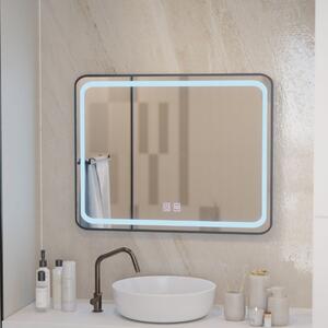 Téglalap alakú LED tükör 80x60cm – EDGE Touch páramentesítő rendszer, fekete keret