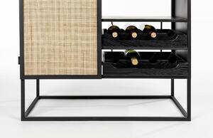 White Label Fekete lakkozott boros szekrény rattan töltettel WLL GUUJI II. 80 x 38 cm