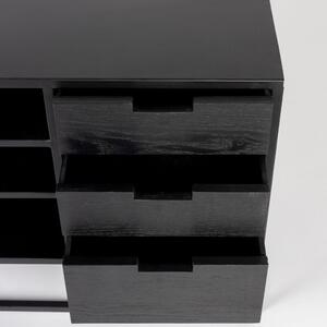 White Label Fekete lakkozott TV asztal rattan töltettel WLL GUUJI 150 x 38 cm