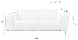 White Label Krémfehér szövet kétüléses kanapé WLL SYLVIA 206 cm