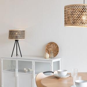 White Label Fekete fém WLL Isla asztali lámpa bambusz búrával
