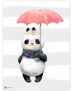 Panda maci piros esernyővel - Falikép