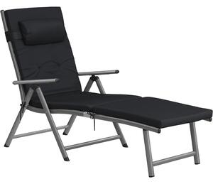SONGMICS Összecsukható napozóágy vastag matracgal és fejtámlával, állítható háttámla, max. 150 kg, 183x60x39 cm, fekete