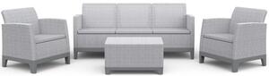 Keter SCANDI FORMA 3 személyes kerti bútor szett – 5 fős, sofa + 2 fotel + tárolós asztal, Ash grey / Storm grey