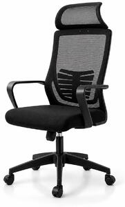 Ergonomikus, állítható irodai és gamer szék, sötétfekete, 2D fejtámla, szinkronmechanizmus, hálós háttámla a fokozott kényelemért