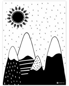 Képek falra - fekete-fehér dombok napocskával