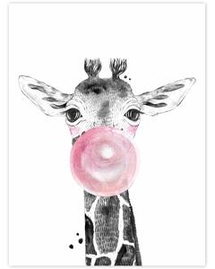 Falikép - Zsiráf rózsaszín buborékkal