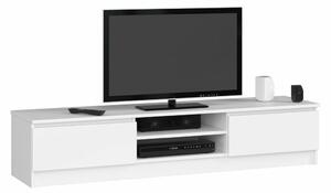 TV szekrény 2 ajtóval és középső polcokkal, laminált forgácslap, 160x40x33 cm, matt fehér