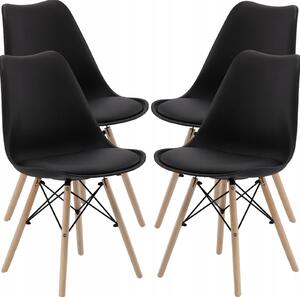 4 db konyhaszék szett, modern skandináv design, habszivacs ülés, fekete