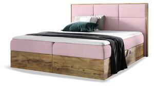 Wilsondo WOOD 2 kárpitozott boxspring ágy ágyneműtartóval és matracokkal - rózsaszín Kronos Méret: 140x200