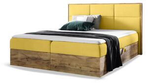 Wilsondo WOOD 2 kárpitozott boxspring ágy ágyneműtartóval és matracokkal - sárga Kronos Méret: 140x200