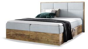 Wilsondo WOOD 2 kárpitozott boxspring ágy ágyneműtartóval és matracokkal - szürke Paros Méret: 140x200