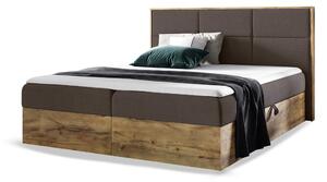 Wilsondo WOOD 2 kárpitozott boxspring ágy ágyneműtartóval és matracokkal - barna Paros Méret: 140x200