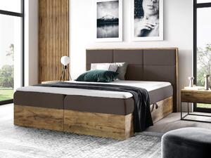 Wilsondo WOOD 2 kárpitozott boxspring ágy ágyneműtartóval és matracokkal - barna Paros Méret: 140x200
