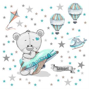 Gyerekszoba falmatrica fiúknak - Medve repülőkkel és hőlégballonokkal