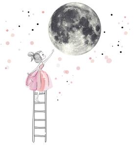 Falmatrica gyerekszobába - Hold és lány rózsaszínben, nagy matrica