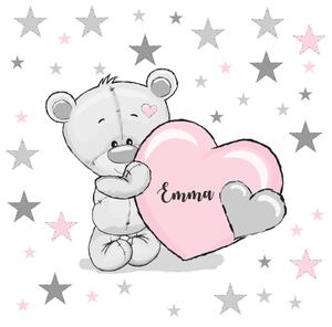 Gyerek falmatrica - Maci rózsaszín szívvel és névvel