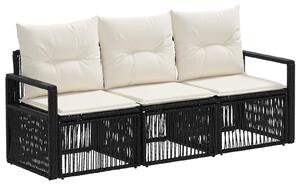 VidaXL Kerti Kanapé Szett 3 pcs Fekete polirattan