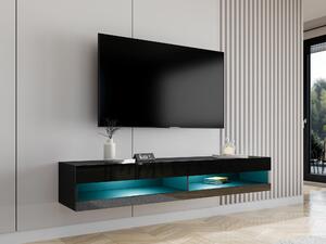 TV-állvány Vilrin, Közepes sűrűségű farostlemez, Laminált forgácslap, 30x180x40cm, Fekete, Fényes fekete