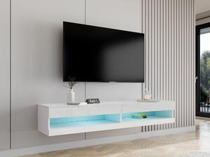 TV-állvány Vilrin, Közepes sűrűségű farostlemez, Laminált forgácslap, 30x180x40cm, Fehér, Fényes fehér