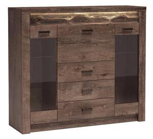 Komód Serfeno 105, Üveg, Laminált forgácslap, 122x137x42cm, Sötét hamuszürke