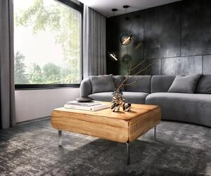 DELIFE Dohányzóasztal Shavani 90x90 cm akác természetes 2 ajtós "L" alakú láb rozsdamentes acél ezüst