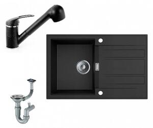 Gránit mosogatótálca NERO Signal + kihúzható zuhanyfejes Shower csaptelep (fekete)