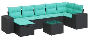 VidaXL 8 részes fekete polyrattan kerti ülőgarnitúra párnákkal