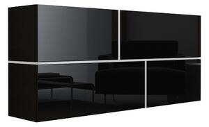 Fali szekrény Charlotte 100, Közepes sűrűségű farostlemez, Laminált forgácslap, 80x170x40cm, Fehér, Fényes fekete, Fekete