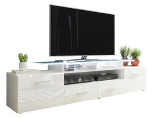 TV-állvány Charlotte 117, Közepes sűrűségű farostlemez, Laminált forgácslap, 38x194x39cm, Fényes fehér, Fehér