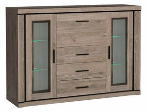 Komód Lorelie 106, Laminált forgácslap, Edzett üveg, 111x157x44cm, Triufel tölgy