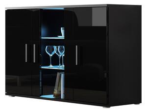 Szekrény Tornola 106, Laminált forgácslap, Üveg, 80x120x41cm, Fényes fekete, Fekete