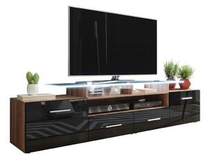 TV-állvány Charlotte 117, Közepes sűrűségű farostlemez, Laminált forgácslap, 38x194x39cm, Szilva, Fényes fekete