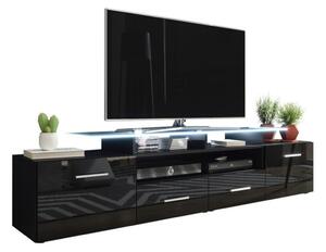 TV-állvány Charlotte 117, Közepes sűrűségű farostlemez, Laminált forgácslap, 38x194x39cm, Fekete, Fényes fekete