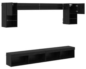 TV Fali Egységek LED-del LED -es lámpákkal 6 pcs Fekete tölgy Faanyag