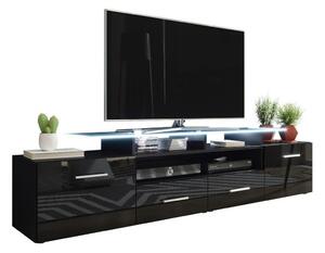TV-állvány Charlotte 117, Közepes sűrűségű farostlemez, Laminált forgácslap, 38x194x39cm, Fényes fekete, Fekete