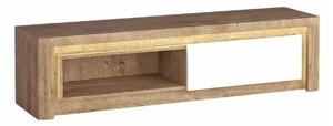 TV-állvány Etrmona 108, Laminált forgácslap, 42x162x41cm, Ribbeck tölgy, Fényes fehér