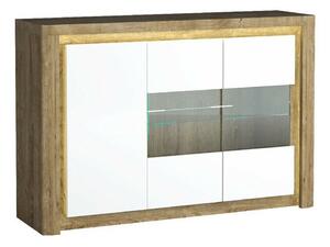Szekrény Etrmona 102, Edzett üveg, Laminált forgácslap, 98x144x41cm, Ribbeck tölgy, Fényes fehér
